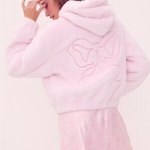 PINK x LoveShackFancy Faux Fur Cropped Bomber Jacket, SMALL (NWT)